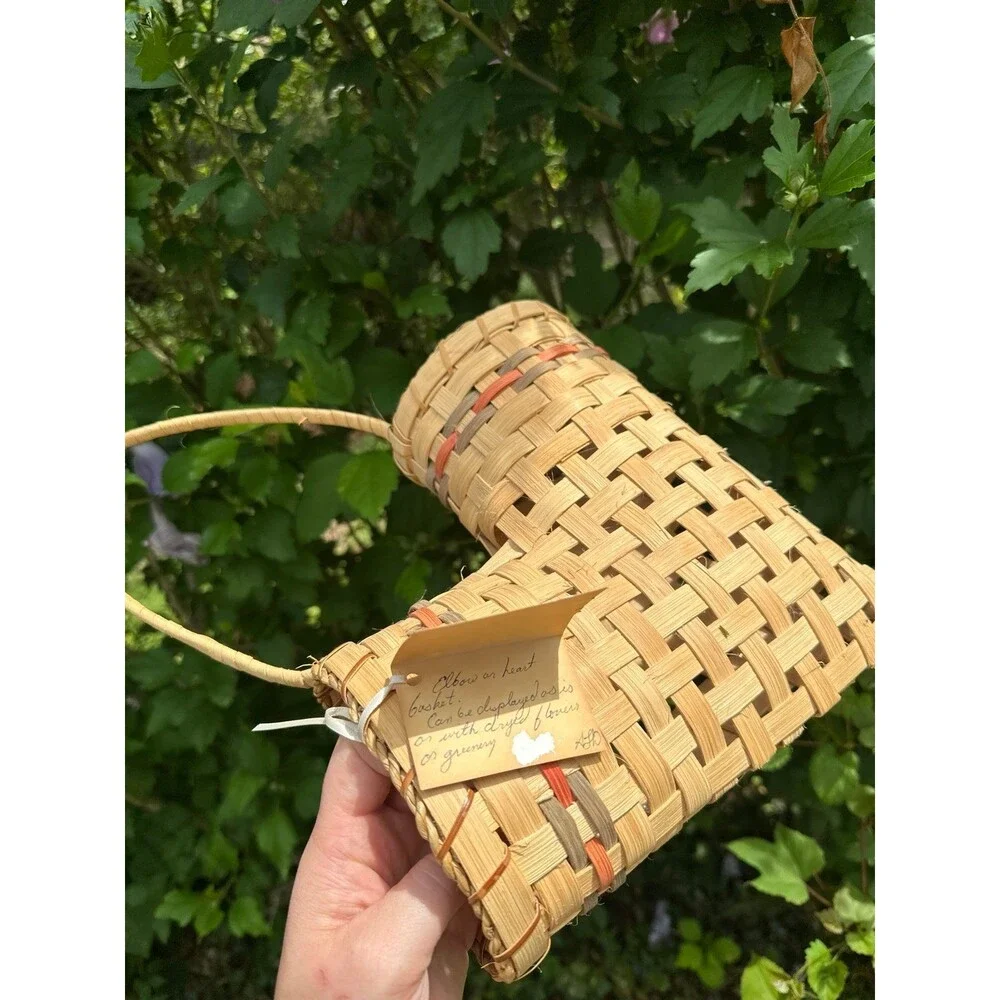 Vintage Wicker Wall Elbow Basket Double Heart Shape Hand Crafted Cottagecore